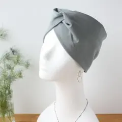 グレイッシュグリーン 天竺ニットの15cm幅ヘアバンド ／ターバン