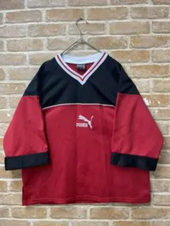 90s プーマ　PUMA ゲームシャツ　ジャージ　ホッケーシャツ　刺繍ロゴ　赤