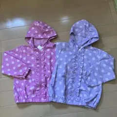 水玉（ドット）フリルジャケット アウター2色セット ピンク パープル 西松屋のサムネイル