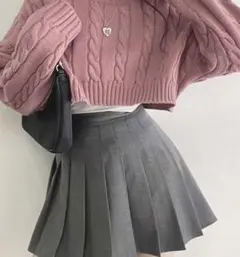 ピンク ケーブルニット クロップドセーター