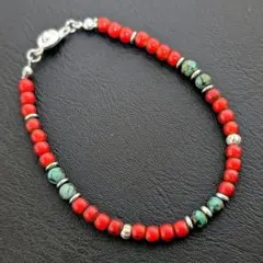 ⭐️新品⭐️血赤ホワイトハーツ 天然ターコイズ カレンシルバービーズブレスレット