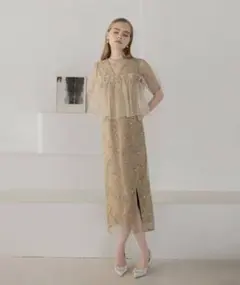 LEJA ボリュームシアーフリルジャガード ラインドレスワンピース