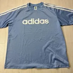 アディダスドライTシャツ3本ライン2XLビッグサイズライトブルー