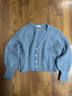 ZARA ライトブルー ケーブルニットカーディガン
