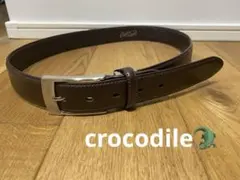 Crocodile レザーベルト ダークブラウンのサムネイル