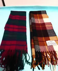 イタリー製ブラウン系チェック柄マフラー&　グリーン系チェック柄マフラーのおまけ付