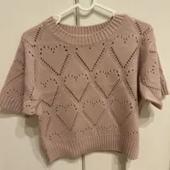 GRL新品タグ付きハート柄 半袖ニット Fサイズ ピンク