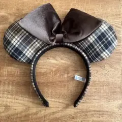 【着用1回】ディズニー　チェック柄リボンカチューシャ