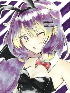 バニーガール 手描きオリジナルイラスト 女の子色紙 原画 ミニ色紙 コピック