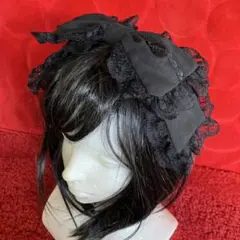 【ブラック】リボンカチューシャ【手作り】