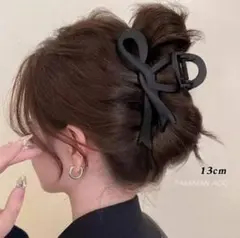 リボン バンスクリップ マットブラック 大きめ ヘアクリップ 韓国風 まとめ髪