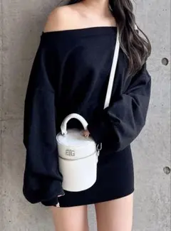 GYDA GDドッキングオフショルGLITTERスウェットワンピース ブラック