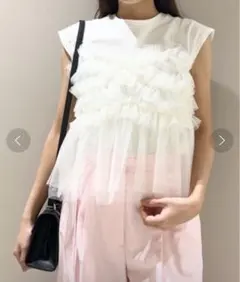 フリルデザイン ノースリーブトップス ホワイト