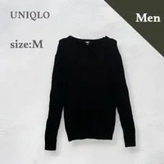 ユニクロ　UNIQLO コットンカシミヤ　Vネックセーター　リブ　ブラック　M