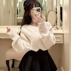 GRL パールカシュクールシャギーニットトップス[kz457]