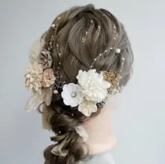 【値下】つまみ細工　ドライフラワー　髪飾り　ピンクベージュ成人式　卒業式　七五三