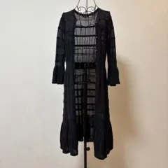 TO BE CHIC かぎ編み ロング カーディガン ベル袖 7分袖 ブラック