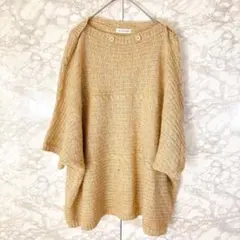 【アーヴェヴェ】ニットセーター（黄色）5分袖　サイズF 首元ボタン　編みニット