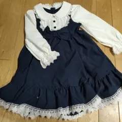 ネイビー ワンピース レース付き襟