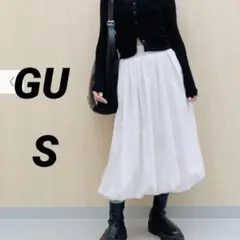 【GU ジーユー】 バブルヘムミディスカート オフホワイト ウエストゴム S