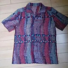 サイケ奇抜 昭和レトロ古着 幾何学柄×花柄シャツブラウス 透け素材