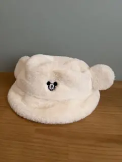 Disney バケハ　ミッキーマウス フリース帽子 ホワイト