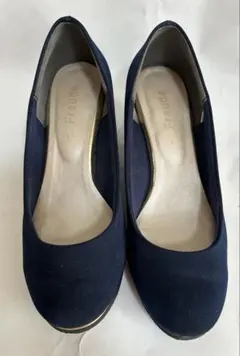 ネイビー ファブリック パンプス ミニヒール　Lサイズ