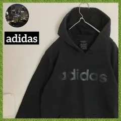 アディダス 裏起毛 adidas ビッグロゴ スウェット フーディー フード 黒