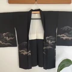 【美品】新品　未使用品　羽織　正絹　紋付　黒羽織　金刺繍　アンティーク