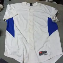 Nike XL 無地ベースボールシャツ ホワイト/ブルー