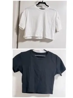 ホワイト・ブラック クロップドTシャツセット　ミニT