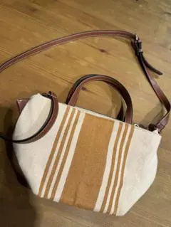 ZARA 2wayバッグ ショルダー付 ザラ 麻　キャンバスのサムネイル
