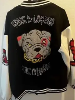 スタジャン　ジャケット　アウター　冬　ストリート　刺繍　短丈　激レア　白黒