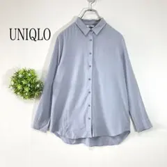ユニクロ 【M】レーヨン　エアリーブラウス　長袖シャツ くすみブルー