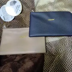 こあら様専用、ベージュと黒のレザーポー通帳ケース