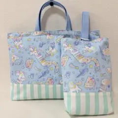 レッスンバッグ 上履き入ハンドメイド ブルー ユニコーン - メルカリ