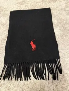 POLO ブラックマフラー 赤ロゴ フリンジ付き