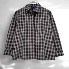 バーバリーブルーレーベル　人気チェック長袖シャツ ブラウス　ネイビー赤M（A2