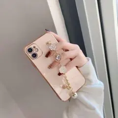 お花形のチェーンiphoneX/XSケースピンク　スマホケース