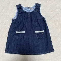ミキハウスベビー　デニムジャンバースカート　70〜80cm ワンピース レース