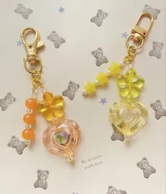 ハンドメイドチャーム キーホルダー ストラップ 推し活 オレンジ＆黄色
