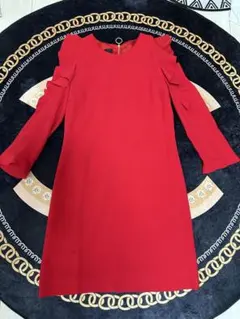 PINKO 赤 フリル付き 長袖 ワンピース