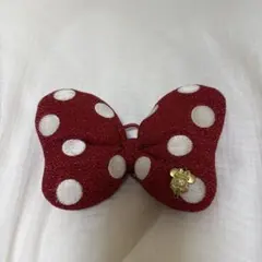 ミニー風 ドットリボン ヘアゴム 赤×白 ゴールドチャーム付き