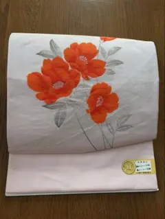 未仕立て 帯地 ポリエステル100％ 日本製 花柄 ピンク オレンジ 新品のサムネイル