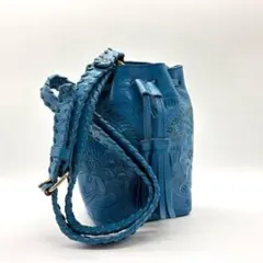 グレースコンチネンタル　カービングトライブス　ミニ巾着バッグ　革　ブルー　希少
