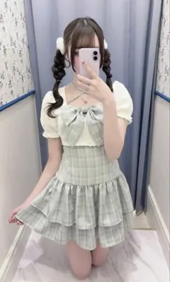 evelyn リボンカーデセットワンピース 水色