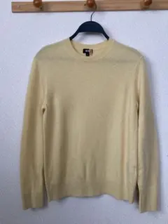 【美品】ユニクロ　カシミヤ100% クルーネックセーター　イエロー　M