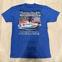 ボート　バックプリント　Tシャツ 青　海　レーシング　ブルー　グラフィック　古着
