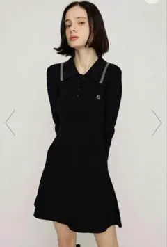 SLY COLLARED CABLE KNIT ショートワンピース ブラック