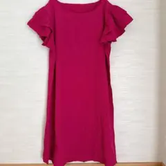フリル袖 ピンク ひざ丈ワンピース 【S】 フレア 無地 半袖ワンピース